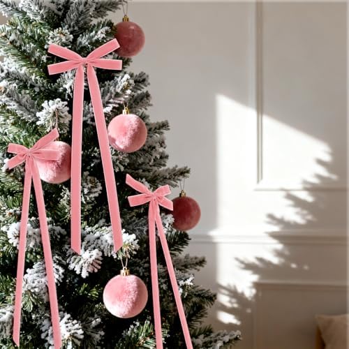 10 Pcs Dusty Pink Velvet Bows 22"x8" Pre-Tied Christmas Ornaments - Image 3