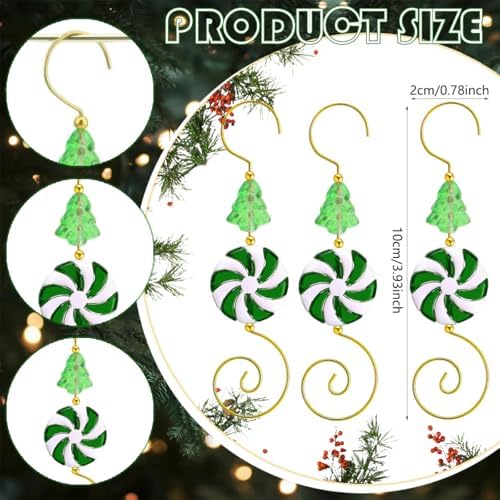 12 Pcs Christmas Ornament Hooks for Hanging Decorations, Candy Xmas Tree Bead Wire Hangers Tree Decorating Hangers Decor for Christmas Party Decoration (Green) - Image 2