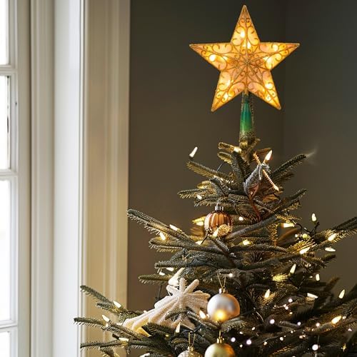 Dazzle Bright 11'' Star Tree Topper, Glitter Christmas Tree Top with 10 Lights, Xmas Tree Decoration (Gold) - Image 6