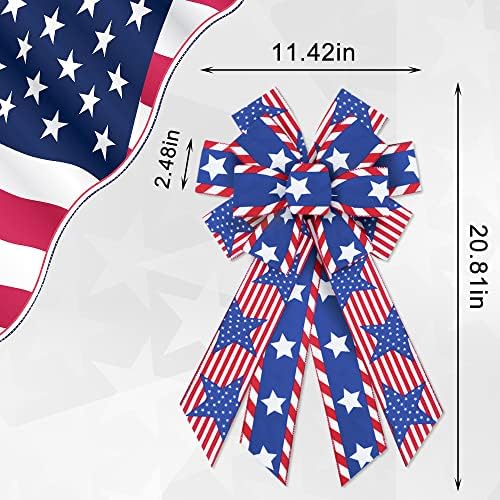 Large Patriotic Wreath Bow Veterans Day Bows for Wreath America Flag Star Bow for Patriotic 4th of July Decor Front Door Labor Day Tree Topper Decor Indoor Outdoor Ornament Supplies - Image 2