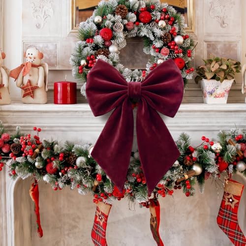 Janinka Burgundy Red Christmas Tree Topper Bow 22" Big,Velvet - Image 4