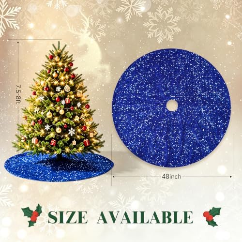 Christmas Tree Skirt 48 Inch, Blue Sequin Christmas Trees Skirt, Large Sparkle Xmas Tree Stand Base Used for Christmas Holiday Indoor Home Decoration - Image 3