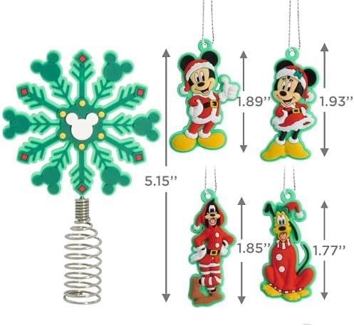 Hallmark Disney Mickey and Minnie Mouse 5" Miniature Christmas Tree Topper and Mini Ornaments, Set of 5, Shatterproof - Image 4