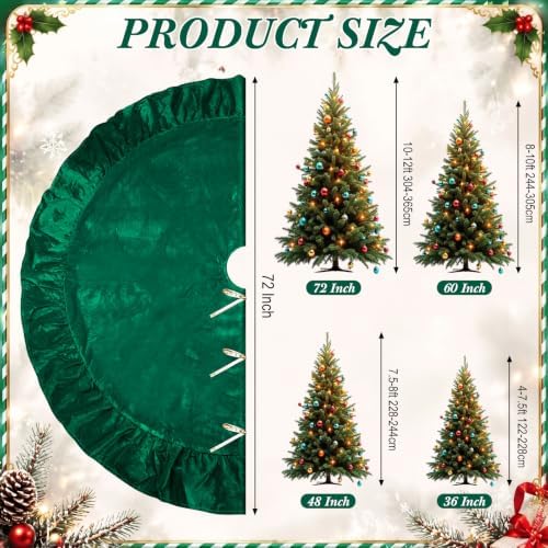 72 Inches Velvet Christmas Tree Skirt Decorations Green Luxury Xmas Fur Plush Skirts for Merry Christmas Party Rustic Vintage Holiday Home Winter - Image 2