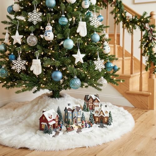 CHICHIC 48 inch Christmas Tree Skirt Faux Fur Xmas Tree Skirt Christmas Decorations Holiday Tree Ornaments Tree Decoration for Christmas Home Decorations, Xmas Party Holiday Decorations, Snow White - Image 6