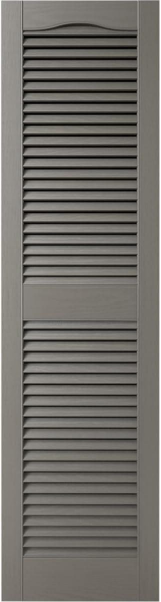 Ekena Millwork Lifetime Vinyl LL1S14X07200TG Standard Cathedral Top Center Mullion, Open Louver Vinyl Shutters, w/Installation Shutter-Lok's & Matching Screws (Per Pair), 14.5"W x 72"H, Tuxedo Grey