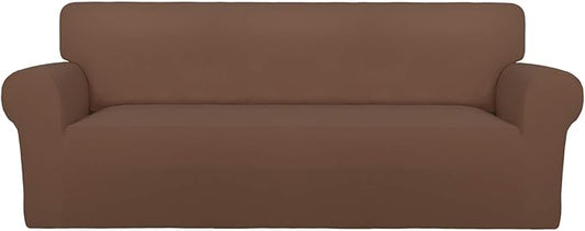 PureFit Super Stretch Oversized Sofa Slipcover – Spandex Non Slip Soft Couch Sofa Cover, Washable Furniture Protector with Non Skid Foam and Elastic Bottom for Kids, Pets （Oversized Sofa, Brown）
