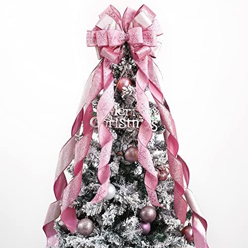 MEEDEE Pink Glitter Christmas Tree Topper - 12" Wide Velvet Bow for Christmas Tree (1 Pack) by MEEDEE