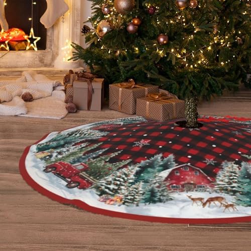 Christmas Truck Traditional Christmas Tree Skirt Holiday Party Xmas Tree Skirt Mat Christmas Ornaments Decoration 36 Inch - Image 5