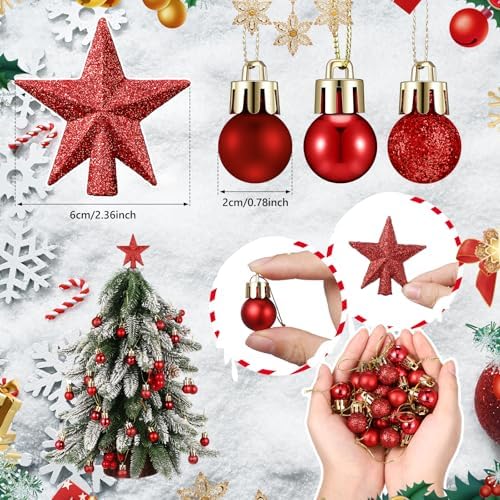 RoundFunny 25 Pcs Mini Christmas Balls Ornaments Set 0.79 Inch Christmas Day Ball Topper Star Tree Hanging Ornaments for Party Decoration(Red) - Image 2