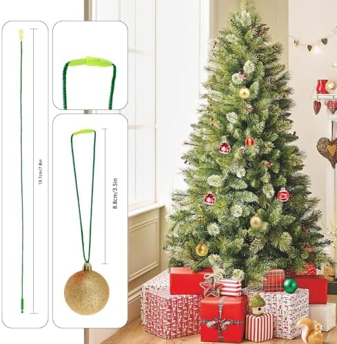 Christmas Hooks for Ornaments, 200 PCS Green Christmas Ornament String Ribbon Hangers with Snap Hanging Ropes Hooks Cords Locking Xmas Holiday Tree Decorations Toddler Proof Adjustable Pendant - Image 3