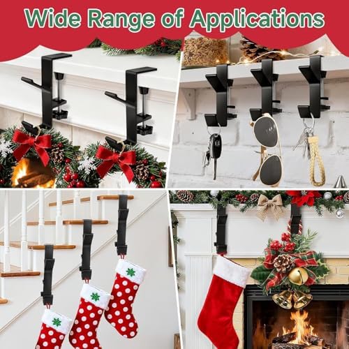 Garland and Stocking Mantel Holders with 2 Hooks, Mantel Hanger for Garland, 2 in 1 Mantel Garland and Stocking Hangers Heavy Duty, Fireplace Garland Hanger for Xmas Decoration (4Black) - Image 4