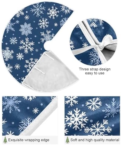 Blue White Snowflakes Christmas Tree Skirt Small Xmas Tree Skirts Decorations 36 in Burlap Tree Mat Cover for 4 ft Trees Holiday Party - Image 3