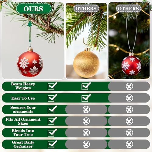 36 Pack Christmas Ornament Hooks, Adjustable No Slip Strings, Green-Gold - Image 6