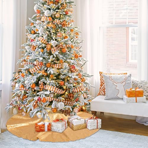 Gold Christmas Tree Skirt 36 inch Small Tree Skirt 4ft Sequin Tree Skirt for Gold Christmas Decorations - Image 2