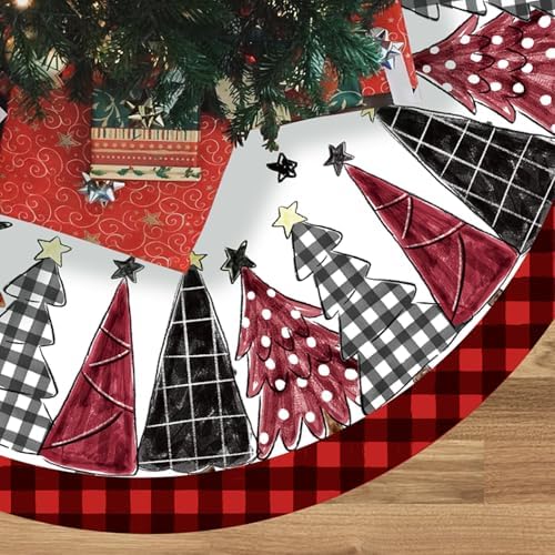 Blosssound Christmas Tree Skirt Buffalo Plaid,48 Inch,Grid,Red Black by Blosssound