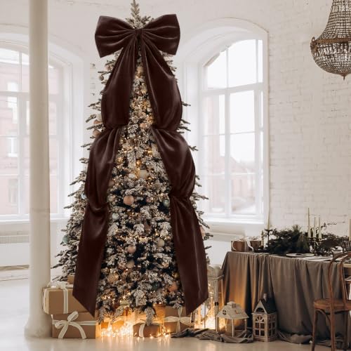Knitgrip Extra Large Velvet Christmas Tree Topper Bow, Chocolate, 118 Inch - Image 5