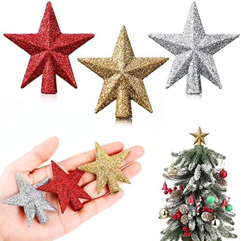 Hanaive 3 Pcs Mini Christmas Tree Topper Small Star, Multi, 2.36'', Glitter by Hanaive