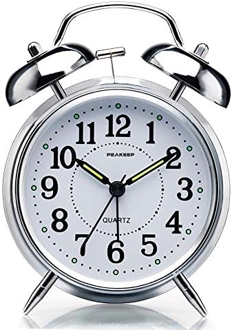 Peakeep Retro 4.5 inches Battery Operated Twin Bell Loud Alarm Clock | for Heavy Sleepers Adults, Old Fashioned Back to 80?€?s for Bedroom Desk Living Room Kids' Room Decoration (Silver) - Image 2