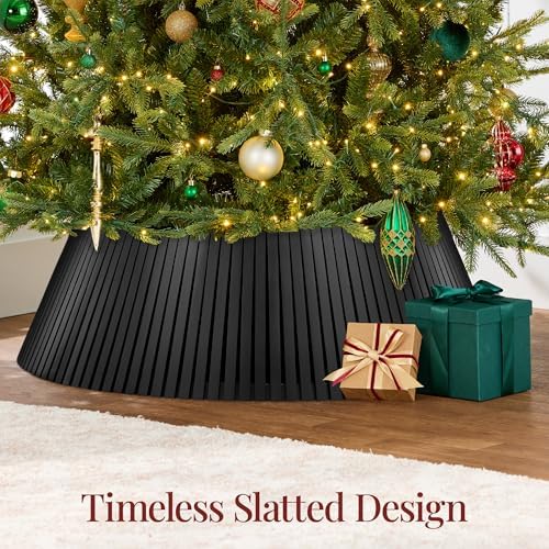 Best Choice Products Christmas Tree Collar, Solid Wood Slatted Tree Skirt Holiday Accessory for Home - Black - Image 3