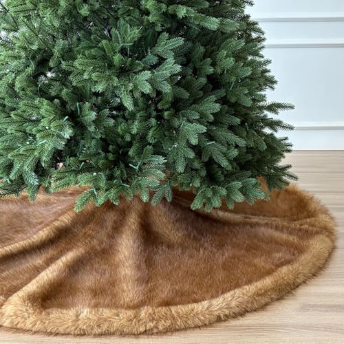 Huntsman High-Pile Faux Fur Christmas Tree Skirt with Hidden Slide Clasp Closure and Durable Microfiber Backing (Bronze, 72-Inch) by StarryDynamo