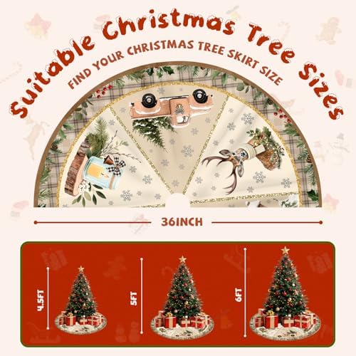 Christmas Tree Skirt 36 Inch, Christmas Skirt Tree Decoration with Snowman Reindeer, Christmas Trees Mat for Under Trees Holiday Party Indoor Outdoor Decorations, Winter Gift for Women Wife Mom - Image 4