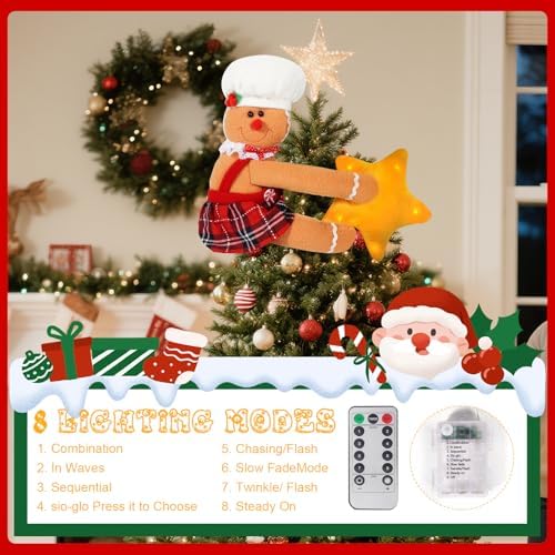 Gingerbread Christmas Tree Topper with Built-in LED Star Lights Xmas Decorations Funny Treetop Hugger Home D??cor - Image 3