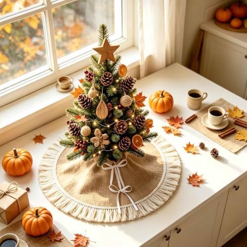 24" Burlap Tree Skirts with Tassel, Fall Tree Skirt for 2-3 Ft Tabletop - Image 4
