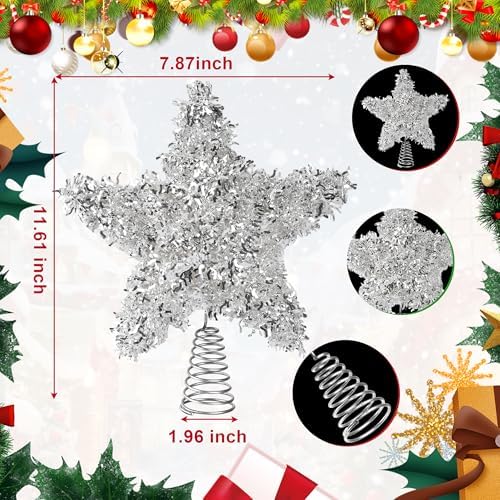 LAWOHO Christmas Tree Topper Star, Exquisite Christmas Decor, 10 Inch Shiny Silver Christmas Tree Decoration with 6H Timer, 20 Warm LED Lights for Xmas Tree, Holiday & Party, Indoor Decor - Image 5