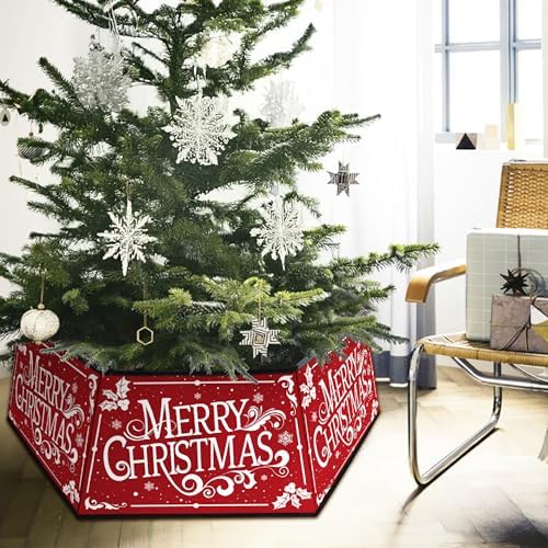 Christmas Tree Collar, Square Christmas Tree Ring, Red Merry Christmas Tree Skirt Foldable Hexagon Xmas Tree Skirt, Snowflake Decorations for Holiday Home Party Indoor, 31 inch - Image 7