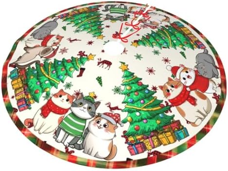 Christmas Cat Traditional Christmas Tree Skirt Holiday Party Xmas Tree Skirt Mat Christmas Ornaments Decoration 36 Inch - Image 7