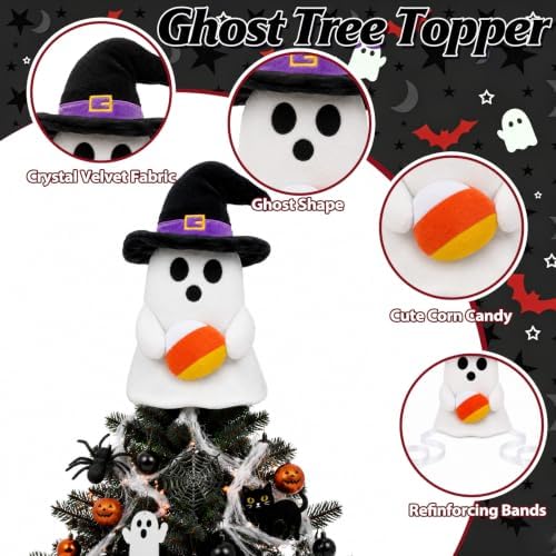 11'' Halloween Ghost Tree Topper with Witch Hat and Candy Corns - Image 3