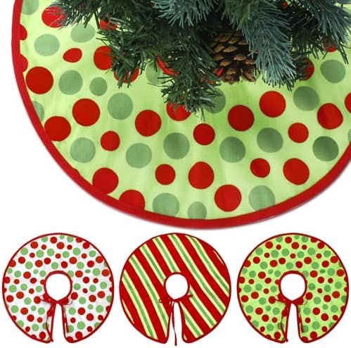 Civaner 3 Pack 15 Inches Red and Green Mini Christmas Tree Skirts Velvet Stripes Trimmed Tree Skirt with Red Green White Polka Dots Design for Christmas Holiday Party Indoor Outdoor Home Decoration by Civaner