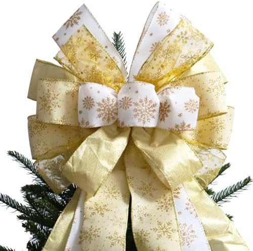Large Christmas Tree Topper Bow 52x13 Inch, Pre-Tied Wired Wreath Ribbon by Montekin