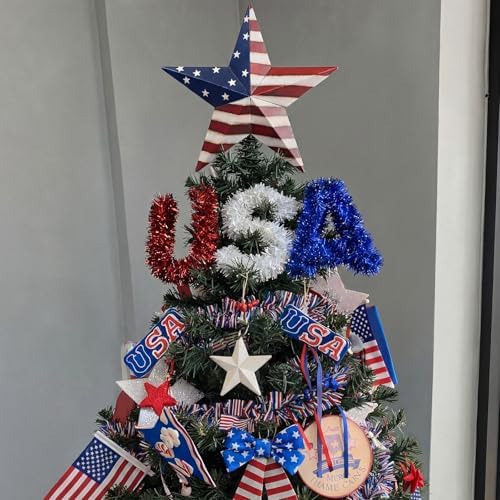Halloscume Rustic Patriotic Tree Topper 7.8 in Metal Star Tree Topper Red Blue White Trees Ornament for 250th Anniversary Veteran's Day Indoor Outdoor Home Decor Holiday Party Supplies - Image 6