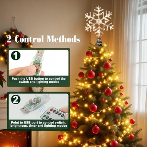 Lewondr 12" Lighted Crystal Christmas Snowflake Tree Topper, Clear - Image 5