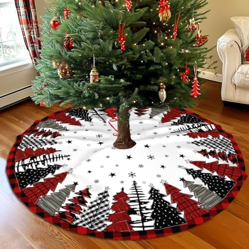 Christmas Tree Skirt 36 Inch Red and Black Buffalo Plaid Tree Skirt Winter Xmas Tree Mat Decorations for Home Holiday Party Indoor Outdoor Decor - Image 5