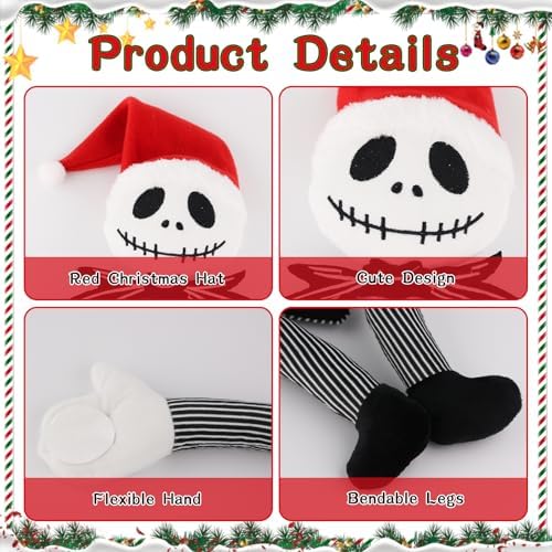 Christmas Tree Topper Decorations - Cute Plush Jack Huggers with Santa Hat - Image 4