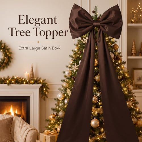 Daifunli 20 x 47 in Giant Satin Bow Christmas Tree Topper,Coffee - Image 4