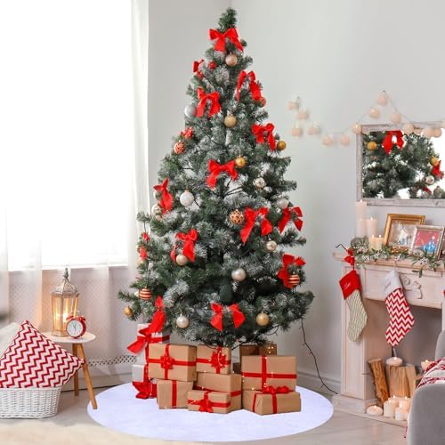 Christmas Tree Skirt 56 inch, White Plush Christmas Tree Skirt, for Family Christmas Decoration, Christmas Party Decoration(White???Large) - Image 7
