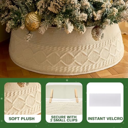 Noiclub Knit Christmas Tree Collar, Christmas Tree Skirt, Cream, 23-30 in - Image 2