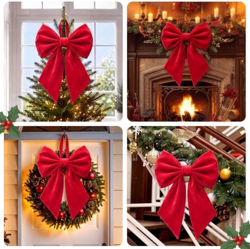 Janinka Red Christmas Tree Topper Bow 22" Big,Velvet - Image 6