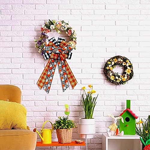 Large Fall Bows for Wreath, Thanksgiving Pumpkins Wreath Bow Orange Buffalo Plaid Burlap Bows Autumn Tree Topper Bow for Front Door Thanksgiving Party Decoration Supplies - Image 6
