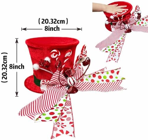 Christmas Candy Canes Tree Topper Velvet Red Hat with Peppermint Bows Ornament Santa Hat Tree Topper for Home Office Holiday Xmas Gift Tree Decoration (Red, 25cmx21cmx21cm) - Image 3
