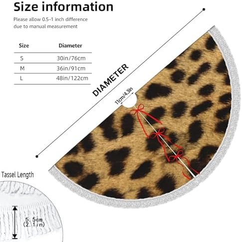 Christmas Tree Skirt 30" Inch Leopard Animal Print Xmas Tree Skirt Mat with White Tassel for Party Holiday, Tree Skirt Christmas Decorations - Image 5