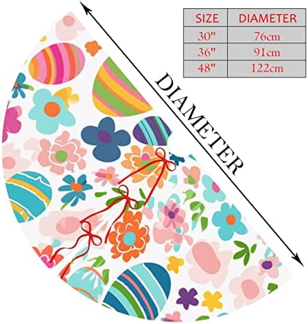 Christmas Tree Skirt, Colorful Easter Egg and Flowers Dot Pattern Happy Easter Day Xmas Large Tree Mat, New Year Festive Holiday Party Decorations 48" inches - Image 2