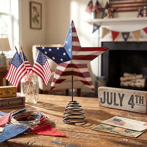 Halloscume Rustic Patriotic Tree Topper 7.8 in Metal Star Tree Topper Red Blue White Trees Ornament for 250th Anniversary Veteran's Day Indoor Outdoor Home Decor Holiday Party Supplies - Image 5