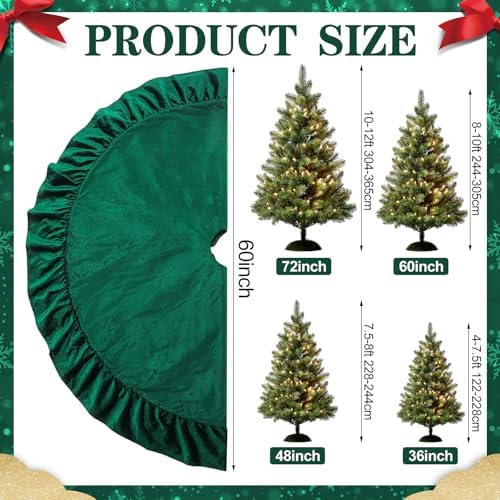 Velvet Christmas Tree Skirt, 60 Inches, Bow Style, Dark Green - Image 3