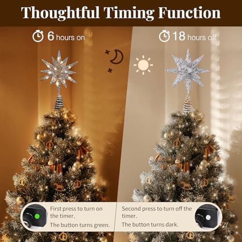 Lewondr Christmas Tree Topper, Plug 3D Starburst Lighted Star Tree Topper - Image 4