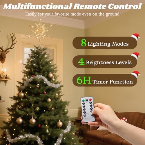 Lewondr Christmas Tree Topper, 14" Lighted 3D Geometric Star Treetop, Gold - Image 3